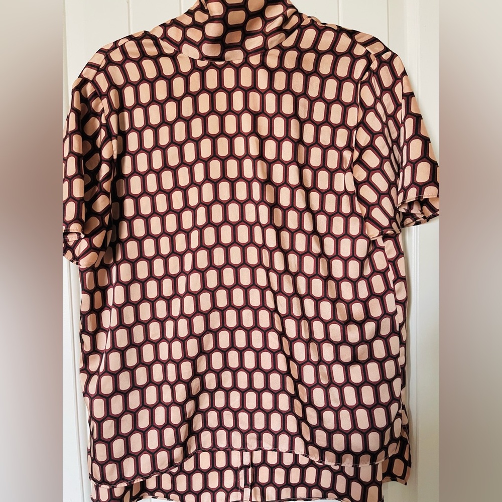 Zara Cream and Brown Blouse with Modern Geometric Design